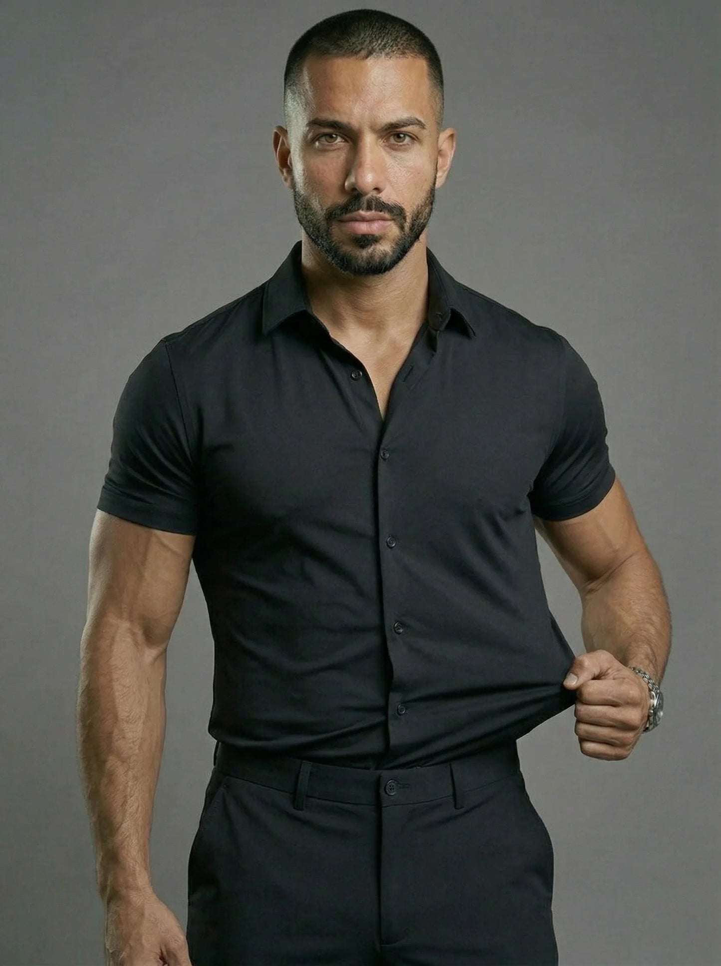 Short Sleeve Muscle Dress Shirt - Stretch Fit