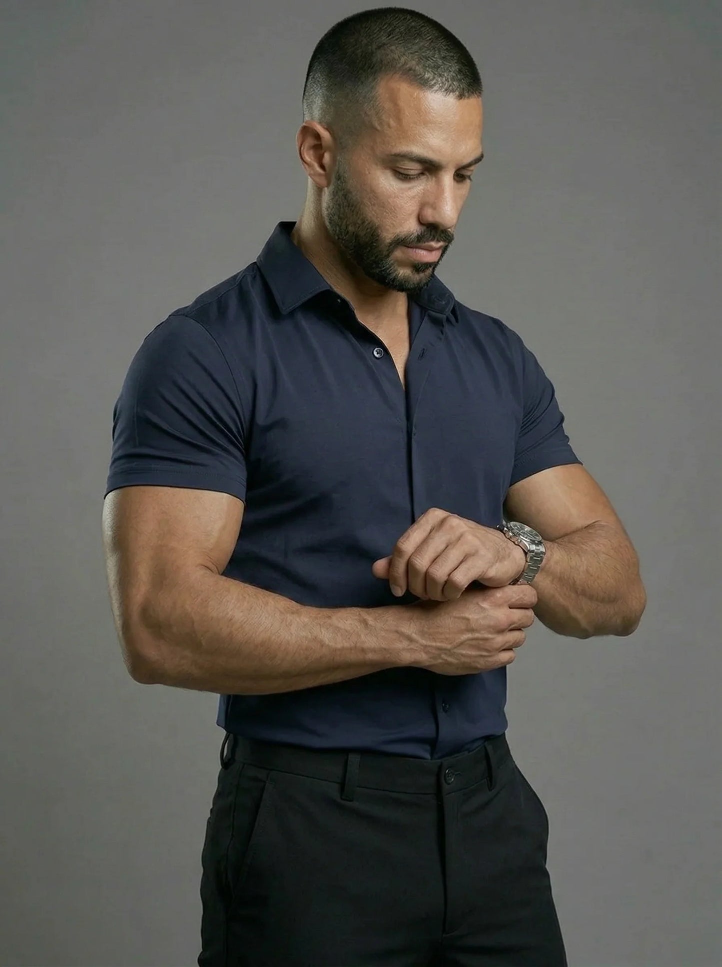 Short Sleeve Muscle Dress Shirt - Stretch Fit