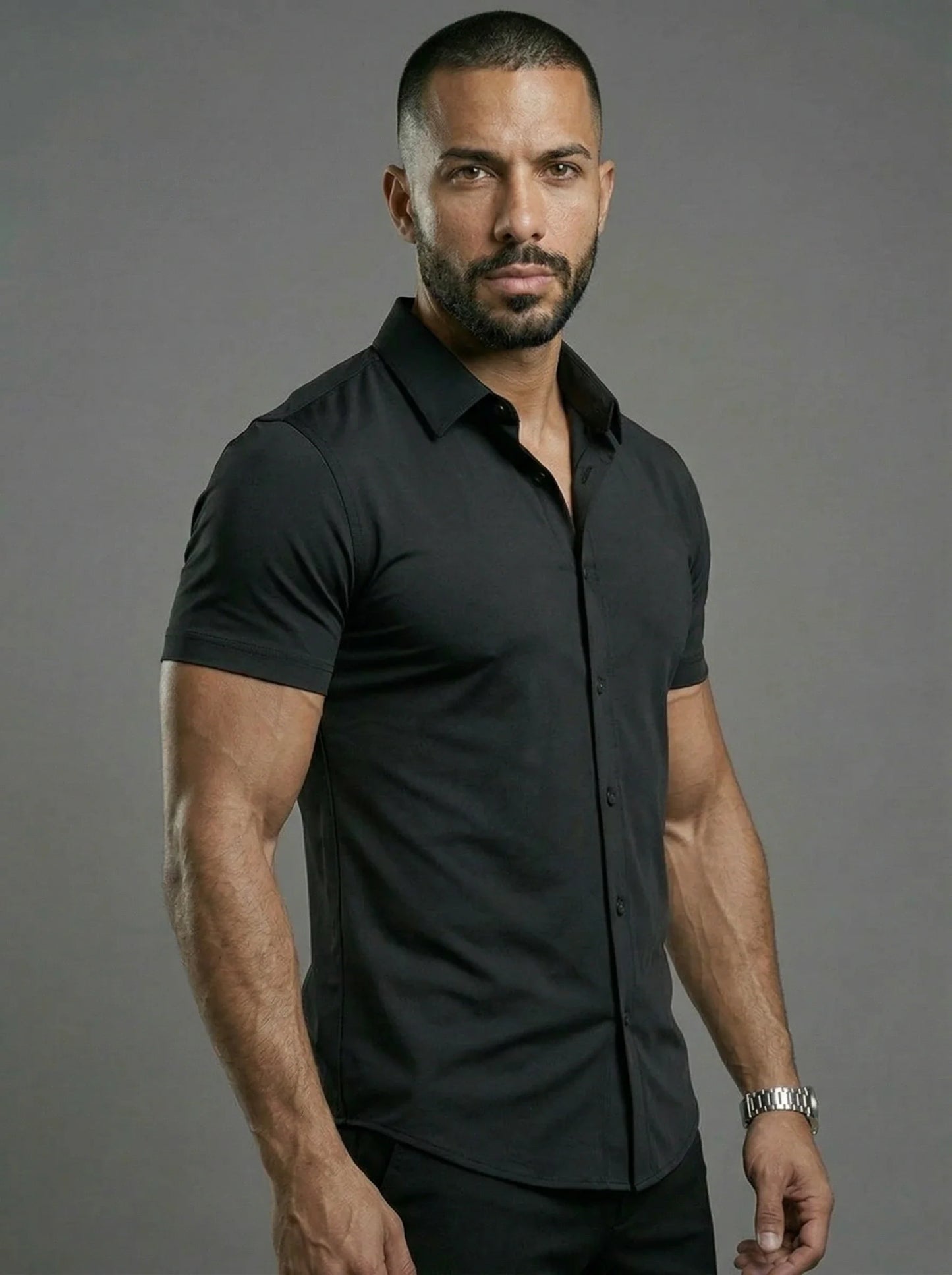Short Sleeve Muscle Dress Shirt - Stretch Fit