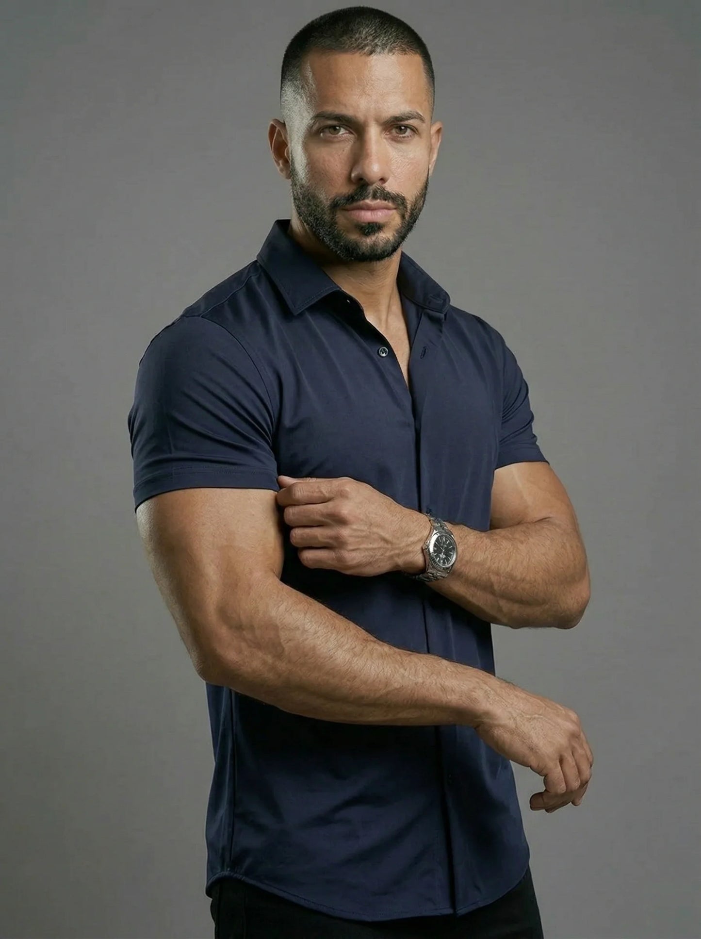 Short Sleeve Muscle Dress Shirt - Stretch Fit