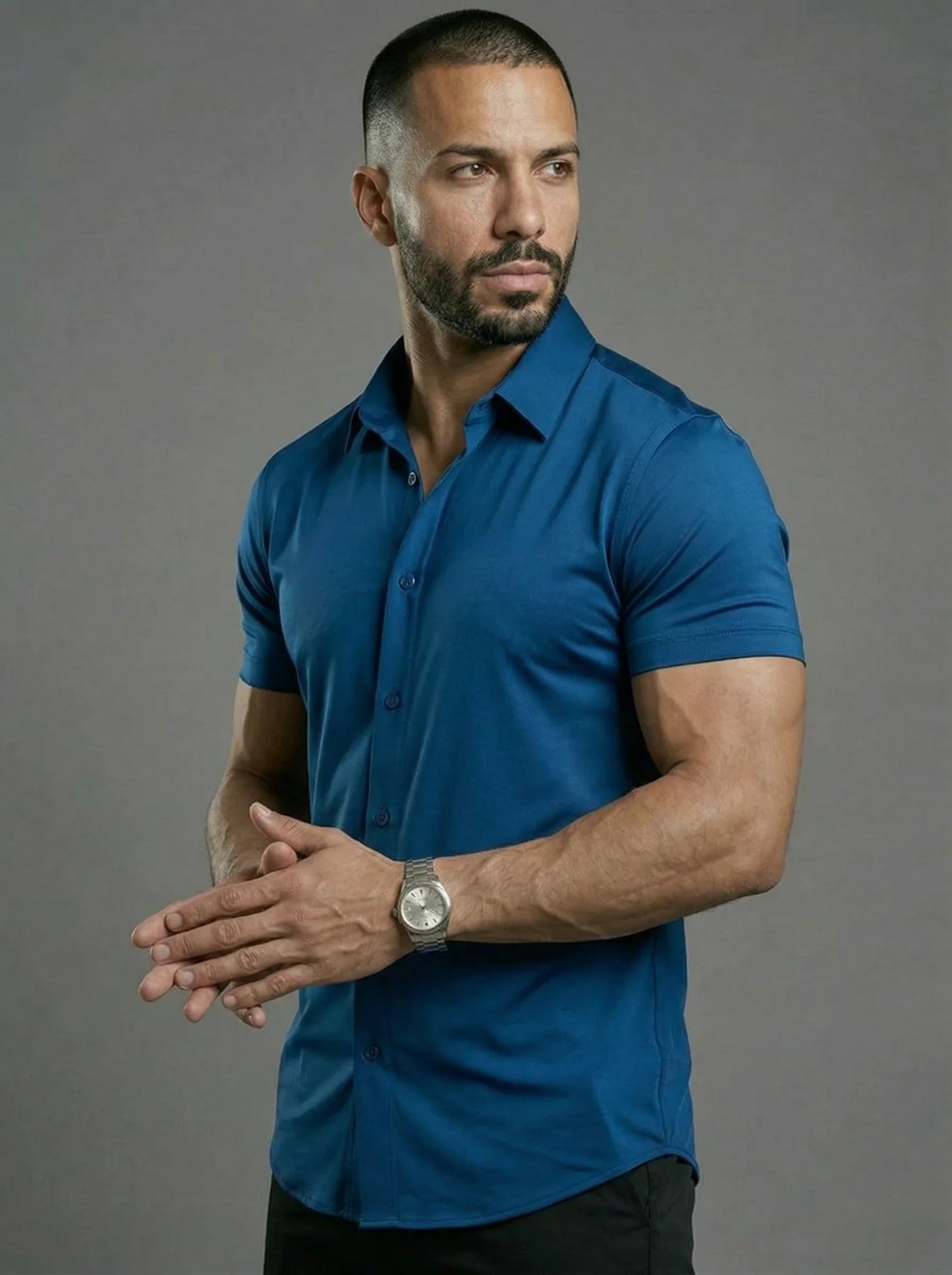 Short Sleeve Muscle Dress Shirt - Stretch Fit
