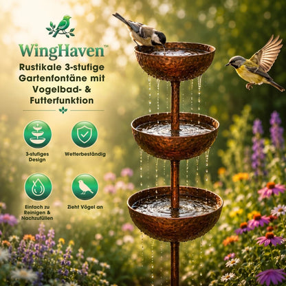 WingHaven™ – Vogelbad & Futterstation mit Springbrunnen