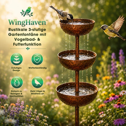 WingHaven™ – Vogelbad & Futterstation mit Springbrunnen